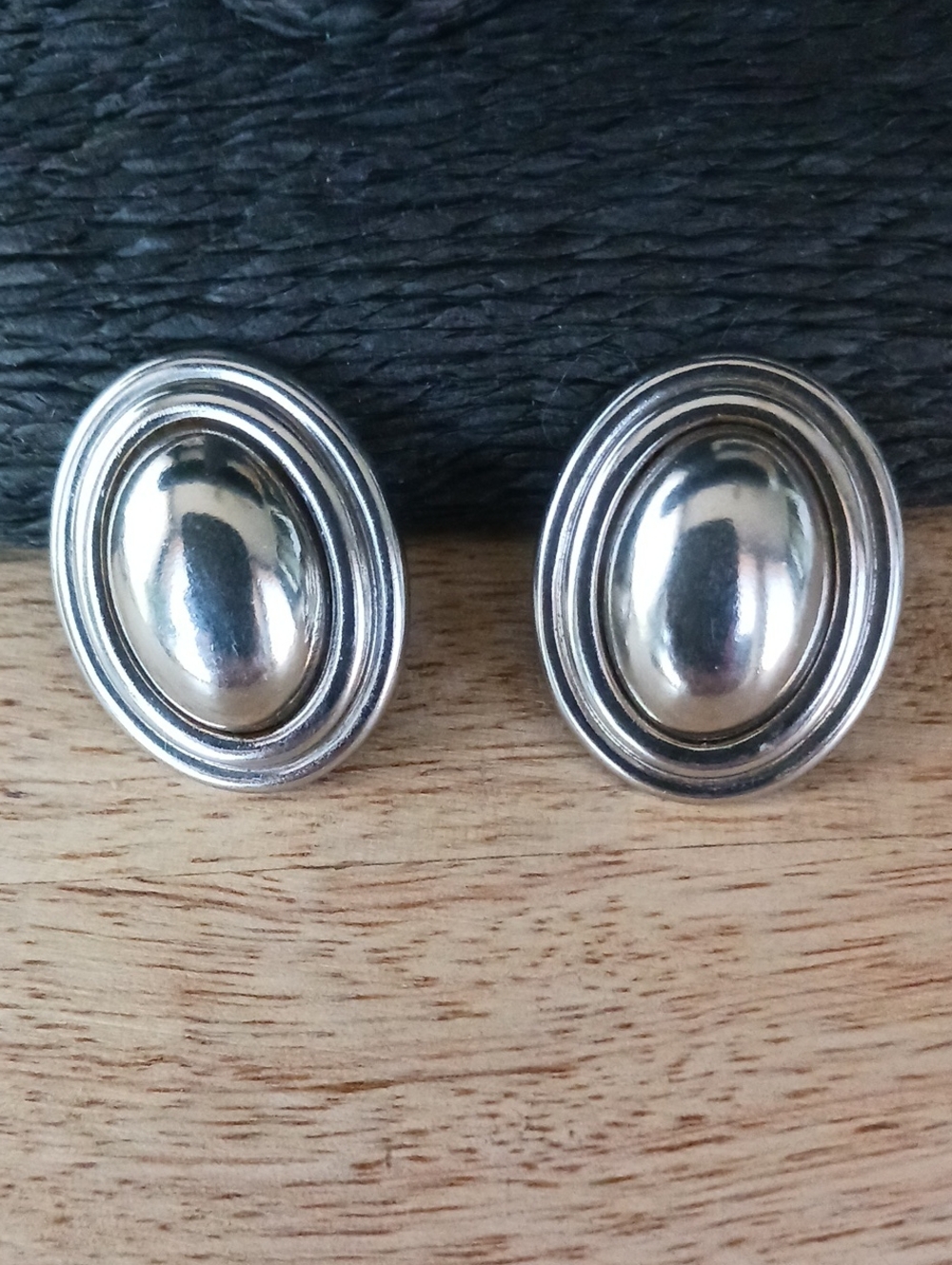 Vtg Oval Post-back Silver Earrings In Very Good Condition